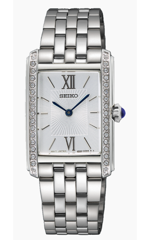 Seiko Stainless Steel Quartz Movement With Silver Dial Cz Accent Stones On Each Shoulder Of The Dial And A Stainless Bracelet