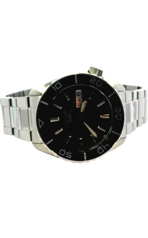 Seiko 5 Sport Stainless Steel Automatic Watch With A Blue Dial, White Accent Hands, Date Display And Stainless Link Bracelet.