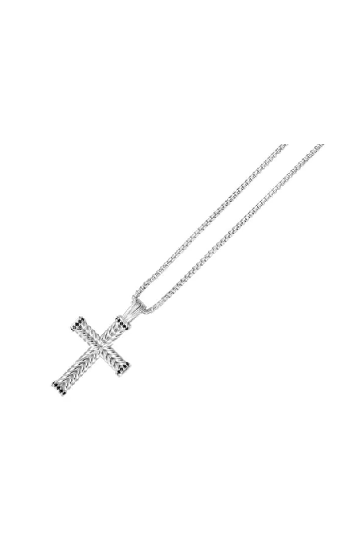 Sterling Silver (925) and Rhodium Plated Cross, Pendant and Gemstone Necklace