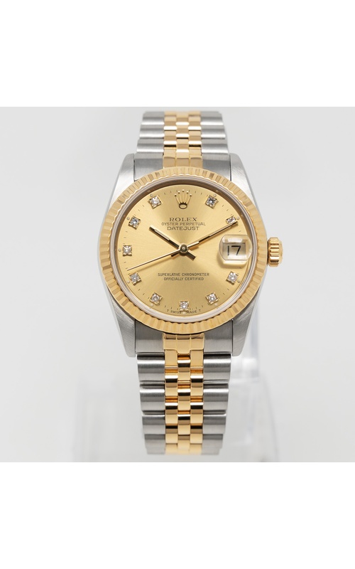 Oyster Perpetual Rolex Datejust, 31mm case size, Stainless Steel and 18 karat Yellow Gold, Jubilee Bracelet, Fluted Bezel, Champagne Diamond Dial, Original Rolex Box Model #68273
