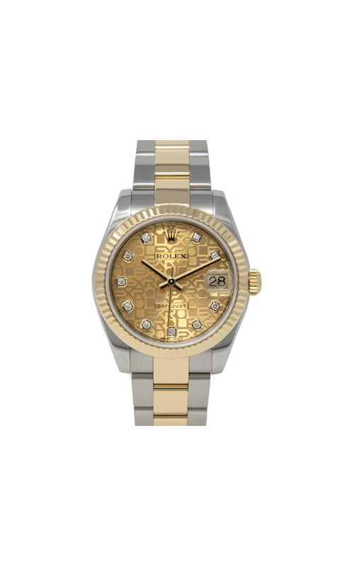Oyster Perpetual Rolex Datejust, Stainless Steel and 18 karat Yellow Gold, 31mm case size, Oyster Bracelet, Yellow Gold Fluted Bezel, Chamagne Jubilee Diamond Dial, Original Box Model #178273