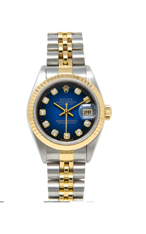 Oyster Perpetual Rolex Datejust, Stainless Steel and 18 karat Yellow Gold, 26mm case size, Champagne Diamond Jubilee Dial, Yellow Gold Fluted Bezel, Jubilee Bracelet, Original Box Model #79173