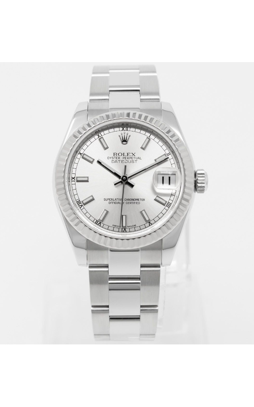 Oyster Perpetual Rolex Datejust, 31mm case size, Stainless Steel and 18 karat White Gold, Oyster Bracelet, Fluted Bezel, Silver Indexl Dial, Original Box and Card Model #178274