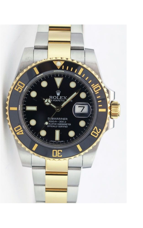 Oyster Perpetual Rolex Submariner, 40mm case size, Stainless Steel and 18 karat Yellow Gold, Oyster Bracelet, Black Cerachrom Bezel, Black Dial, Original Rolex Box Model 116613LN