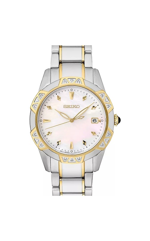 Seiko Two Tone Mother-Of-Pearl Dial Bracelet Watch, Diamond Set Along The Bezel, Date Function