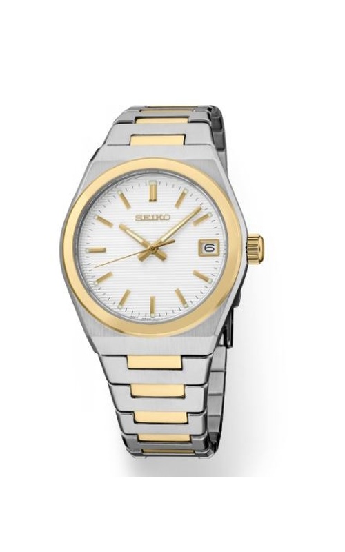Seiko, Watch From The Essentials Collection, With A Round Textured Silver Dial, Date Function, And Tt Link Style Band,Scratch-Resistant Sapphire Crystal, This Versatile Timepiece Is Equipped With A Secure Screwdown Caseback And Tri-Fold Push Button Releas