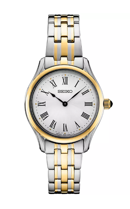 Seiko Watch From The Essentials Collection With A Tt Link Style Bracelet, Round Silver Dial, Black Roman Numerals,