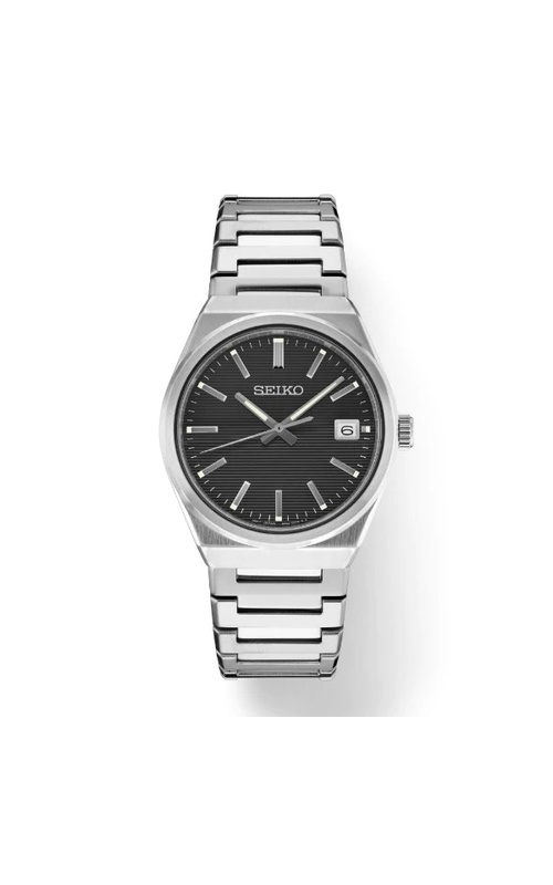 Seiko Essentials Collection Quartz Sapphire Black Dial Watch Stainless Steel Case And Bracelet