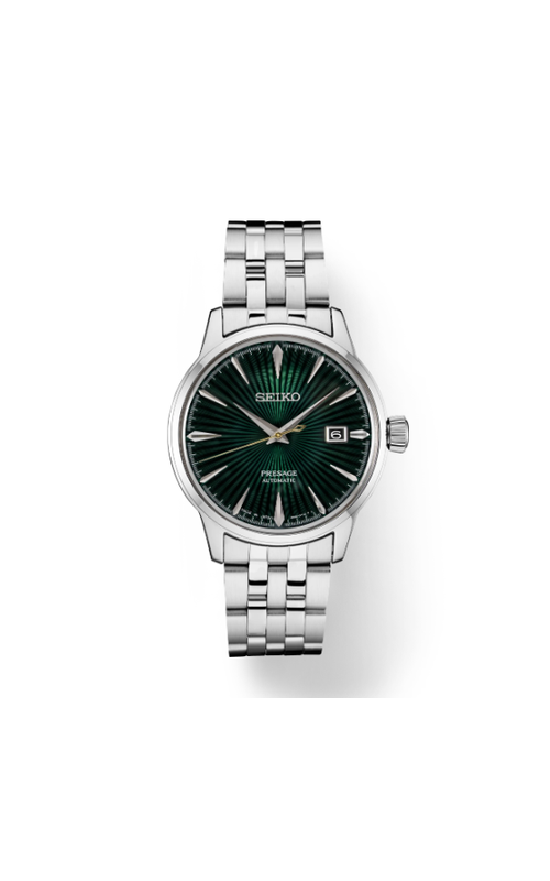 Seiko Presage Coctail Time Stainless Steel Automatic Watch With A Dark Green Starburst Dial, Stainless Steel Hands, Date Display And Stainless Bracelet