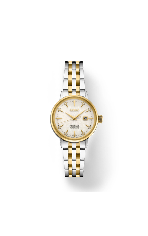 Seiko Stainless Steel Two Tone Presage Coctail Time Automatic Watch With A Champagne Dial, Yellow Hands, Date Display And A Two Tone Link Bracelet