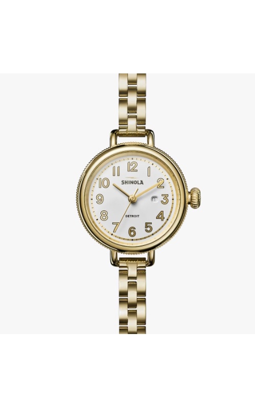 Shinola 34Mm Gold Pvd Birdy 3Hd Watch With Round Dial, Date Displayed On Dial And Gold Link Bracelet