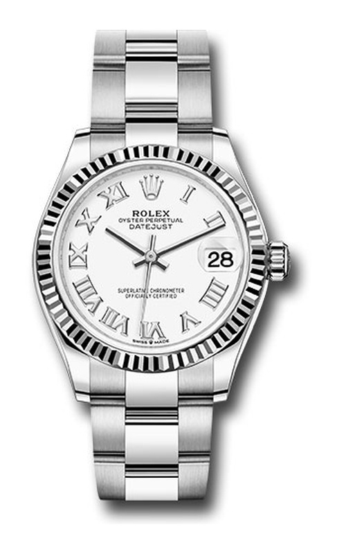 Oyster Perpetual Rolex Datejust, 31mm case size, Stainless Steel and 18 karat White Gold, Oyster Bracelet, Fluted Bezel, White Roman Numeral Dial, Original Box and Papers Model #178274