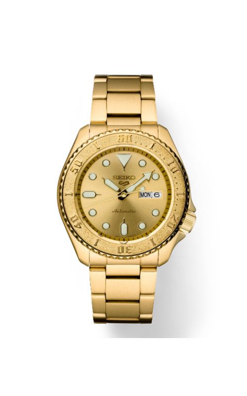 Seiko Automatic Five Sport Stainless Steel With Yellow Gold Overlay, Date Display And Yellow Link Bracelet