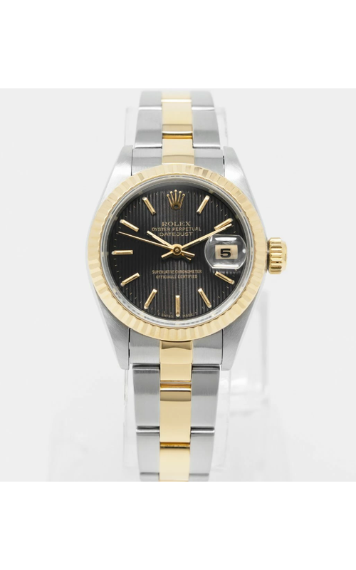 Oyster Perpetual Rolex Datejust 26mm Stainless Steel and 18 karat Yellow Gold, Oyster Bracelet, Yellow Gold Fluted Bezel, Black Tapestry Index Dial, Original Rolex Box Model #6917