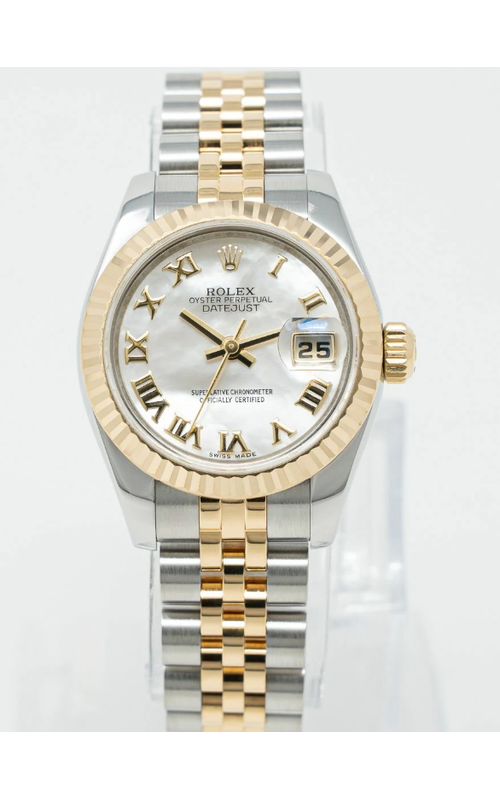 Oyster Perpetual Rolex Datejust, Stainless Steel and 18 karat Yellow Gold, 26mm case size, Yellow Gold Fluted Bezel, Jubilee Bracelet, Silverl Roman Numeral Dial, Original Rolex Box Model #179173