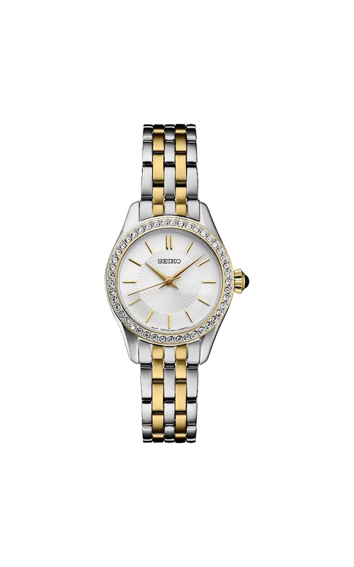 Seiko Women's Crystal Two Tone Quartz White Dial Watch, With A Two-Tone Link Style Bracelet
