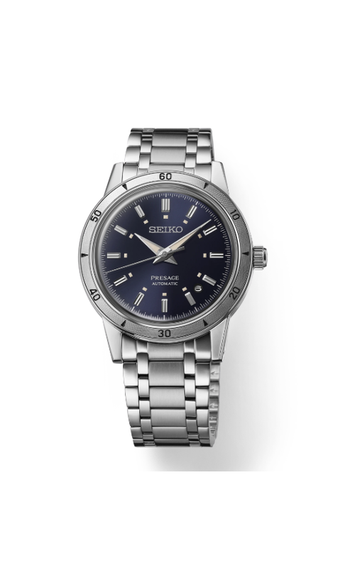 Seiko Presage 60S Style Stainless Steel Automatic With A Navy Blue Dial, Stainless Steel Hands And Stainless Link Bracelet