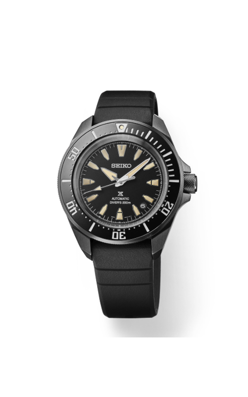 Seiko Black Stainless Steel Prospex Automatic Diver Watch With A Black Dial And Black Silicone Band
