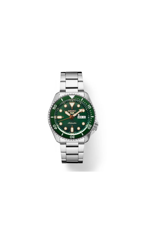 Seiko Automatic Five Sport Stainless Steel With A Green Dial, Date Display And Stainless Link Bracelet