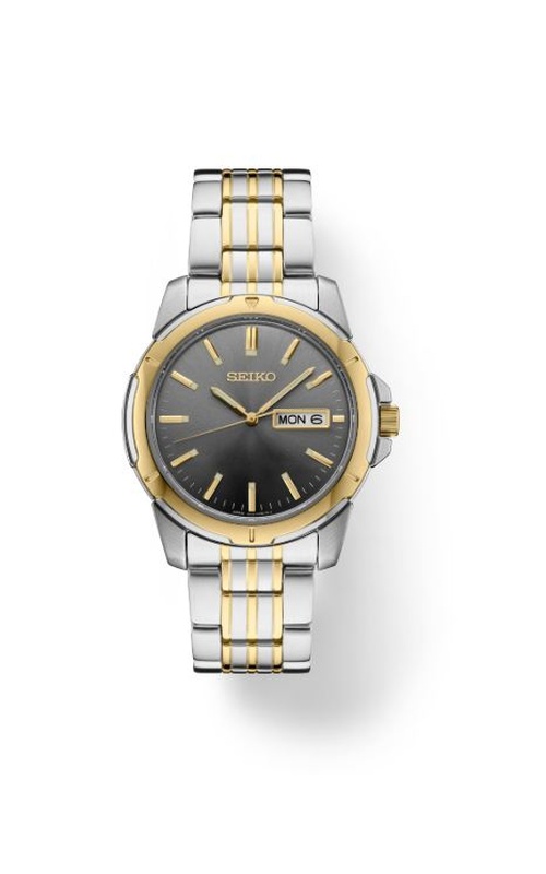 Seiko Watch From The Essentials Collection, White Metal Dial With Sunray Finish And Gold Accents, Day/Date Calendar, Sapphire Crystal, Case Diameter: 29.8Mm, Two-Tone Stainless Steel Case And Bracelet, Water-Resistant To 10 Bar, 100 Meters (300 Feet), Cal