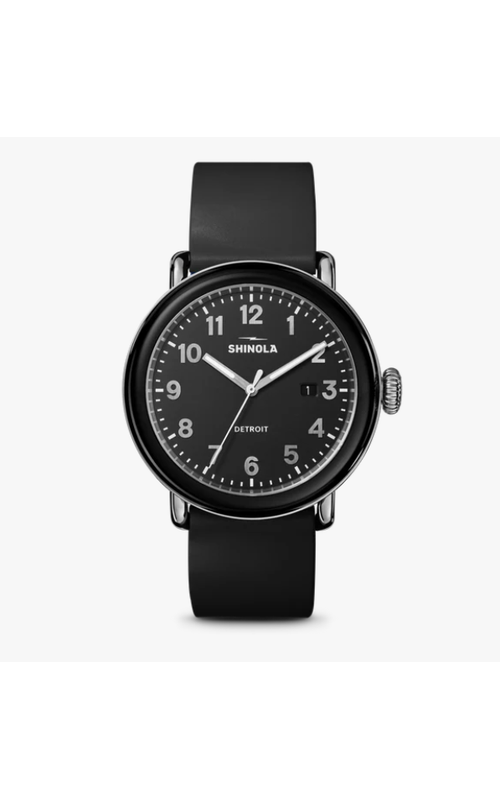 Shinola 41Mm Runwell Detrola 3Hd With A Black Dial, Black Ceramic Bezel And A Black Leather Bracelet With An Organce Stitching On The Edges Serial# S01 013 00933