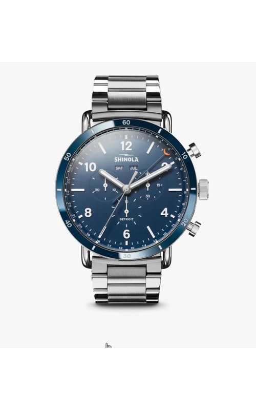 Shinola 45mm Canfield Sport With A Midnight Blue Dial, Day/Month and Date Indicators, 3 Sub-dials And Stainless Bracelet. Serial# S01 006 06197