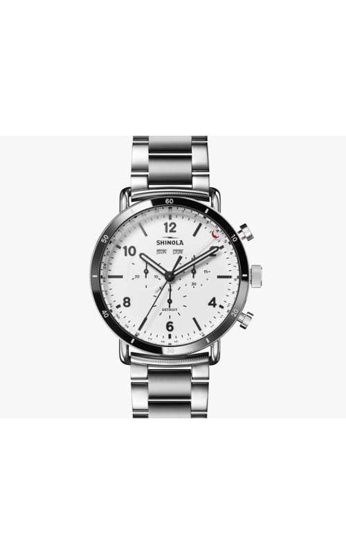 Shinola 45Mm Canfield Sport With A White Dial, Day/Month/Date Indicators, Three Sub-dials, Black Hands And Stainless Bracelet Serial# S01 011 00715