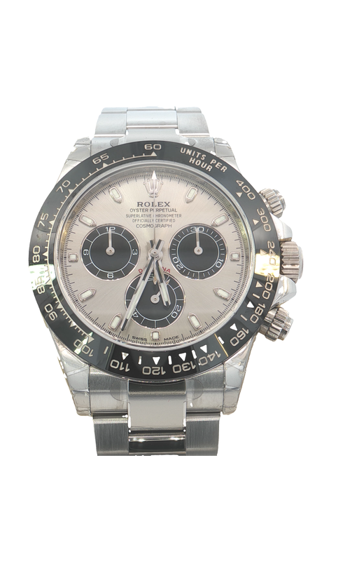 Oyster Perpetual Rolex Daytona, Stainless Steel, 40mm case size, Oyster Bracelet, Black Cerachrom Bezel, Silver Dial with Black Sub Dials, Original Box and Card *Customized Rolex configuration Model #116500LN