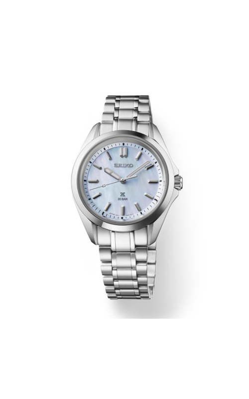Seiko Stainless Steel Prospex Sport Watch With A Blue Mother Of Pearl Dial And Stainless Bracelet.