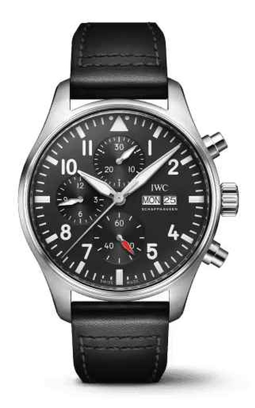 Iwc Schauffhasen Pilot's Stainless Steel 43 Black Dial Calfskin Strap