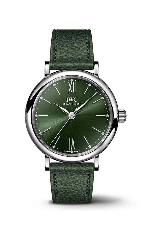 Iwc Schauffhasen Portofino Stainless Steel 34 Green Dial Calfskin Strap