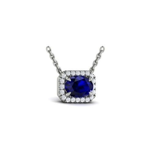 Vlora Adelle Diamond Cushion Halo and Oval Sapphire Necklace VP60781S-14WG