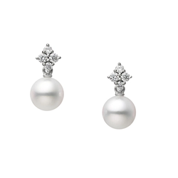 MIKIMOTO CLASSIC AKOYA PEARL AND DIAMOND EARRINGS