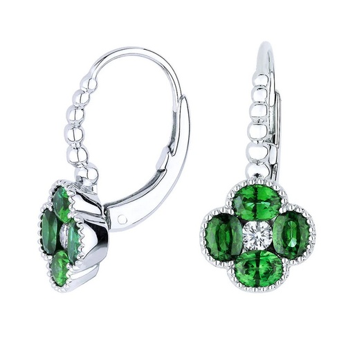 MADISON  L DESIGNS EMERALD AND DIAMOND CLOVER EARRINGS