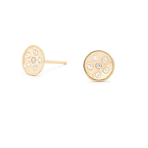 ANNE SPORTUN TINY HAMMERED DIAMOND DISC EARRINGS