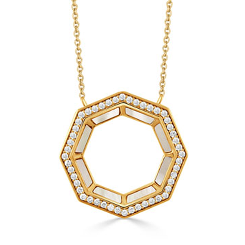 DOVES WHITE ORCHID DIAMOND AND MOTHER OF PEARL OCTAGON NECKLACE
