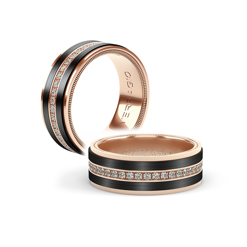 VERRAGIO DIAMOND WEDDING BAND- 14K ROSE GOLD AND BLACK TITANIUM