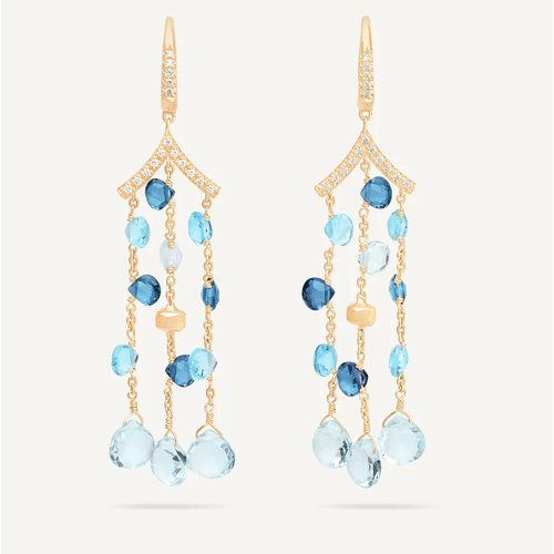 MARCO BICEGO PARADISE DIAMOND AND MIX TOPAZ THREE STRAND CHANDALIER EARRINGS