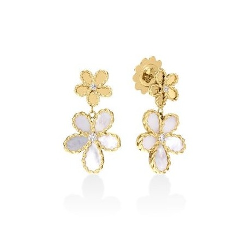 ROBERTO COIN JASMINE MOTHER OF PEARL AND DIAMOND DOUBLE FLOWER EARRINGS