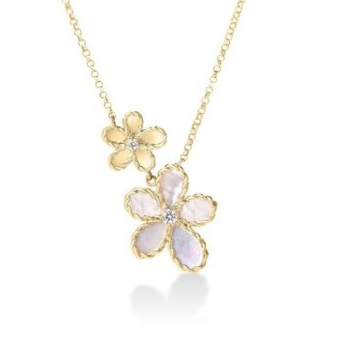 ROBERTO COIN JASMINE MOTHER OF PEARL AND DIAMOND FLOWER PENDANT