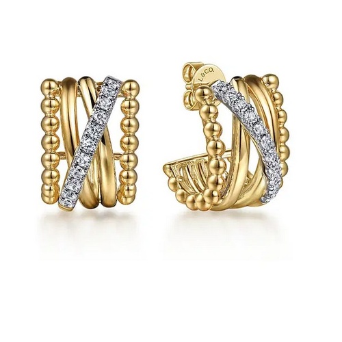 GABRIEL AND CO FASHION BUJUKAN DIAMOND CRISS CROSS J HOOP EARRINGS