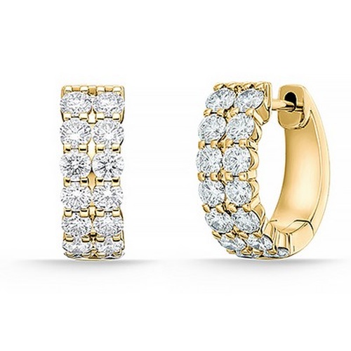 MEMOIRE FASHION PETITE PRONG DOUBLE ROW DIAMOND HUGGIE EARRINGS