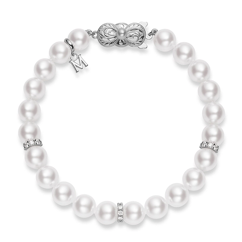 MIKIMOTO AKOYA PEARL BRACELET WITH DIAMOND RONDELLS