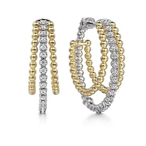 GABRIEL AND CO FASHION BUJUKAN INTRICATE DIAMOND HOOP EARRING
