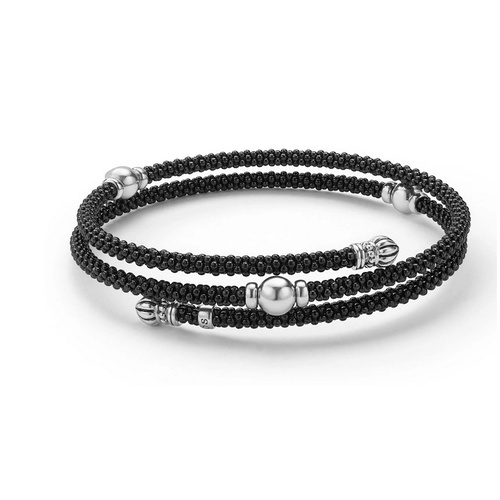 LAGOS BLACK CAVIAR BEADED SILVER STATION WRAP BRACELET