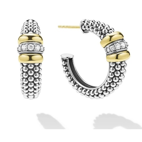 LAGOS SIGNATURE CAVIAR BEADED DIAMOND HOOP EARRINGS