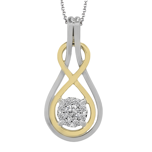 SIMON G FASHION DIAMOND CLUSTER TWO TONE KNOT PENDANT