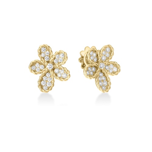 ROBERTO COIN JASMINE PAVE DIAMOND FLOWER EARRINGS