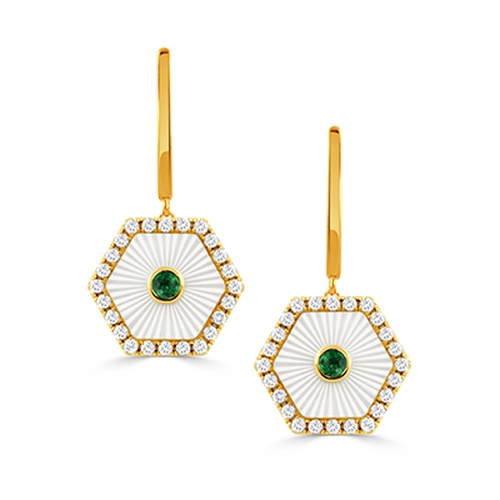 DOVES ONDELLE CARVED MOTHER OF PEARL AND DIAMOND AND TSAVORITE DROP EARRINGS