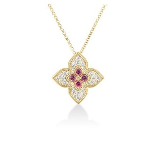 ROBERTO COIN VENETIAN PRINCESS CARNEVALE RUBELITE AND DIAMOND FLOWER PENDANT